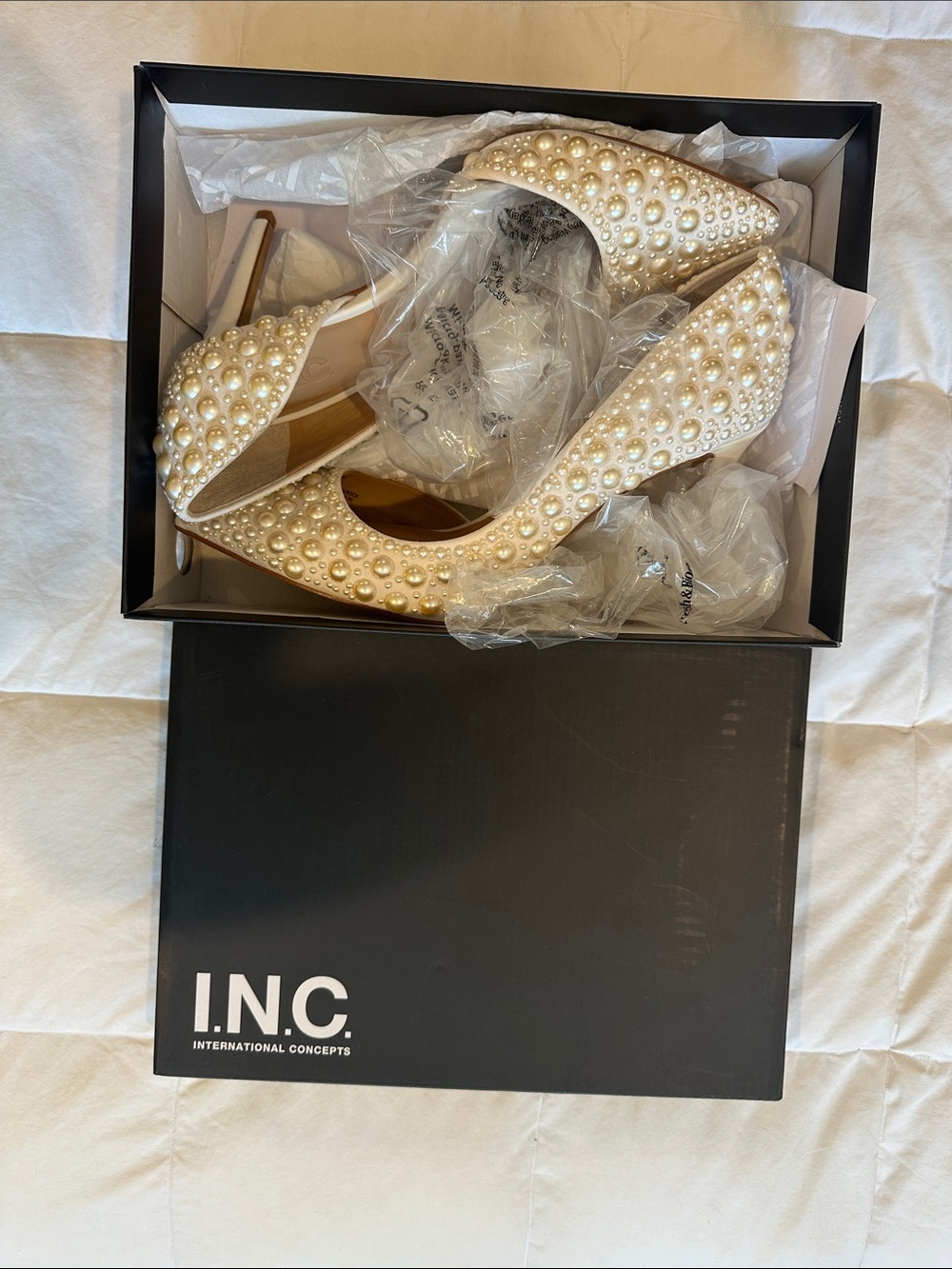 INC International Concepts Pearl-Studded Ivory High Heel Pumps. Never Worn